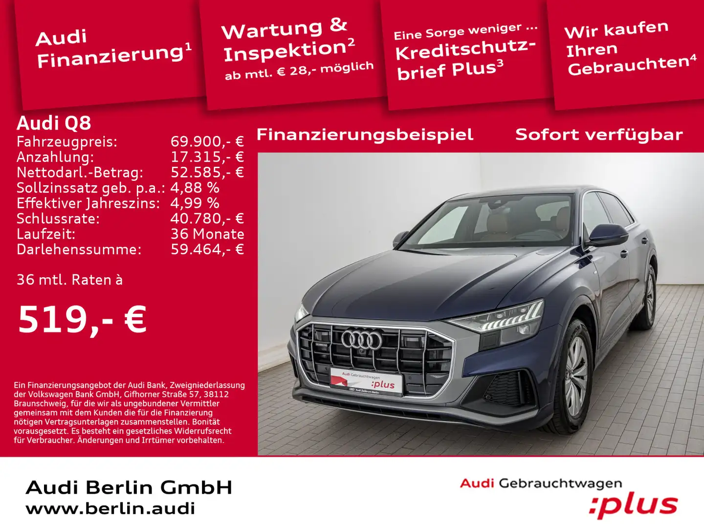 Audi Q8 50 TDI qu. tiptr. AHK 360°K PDC MATRIX NAVI Blau - 1