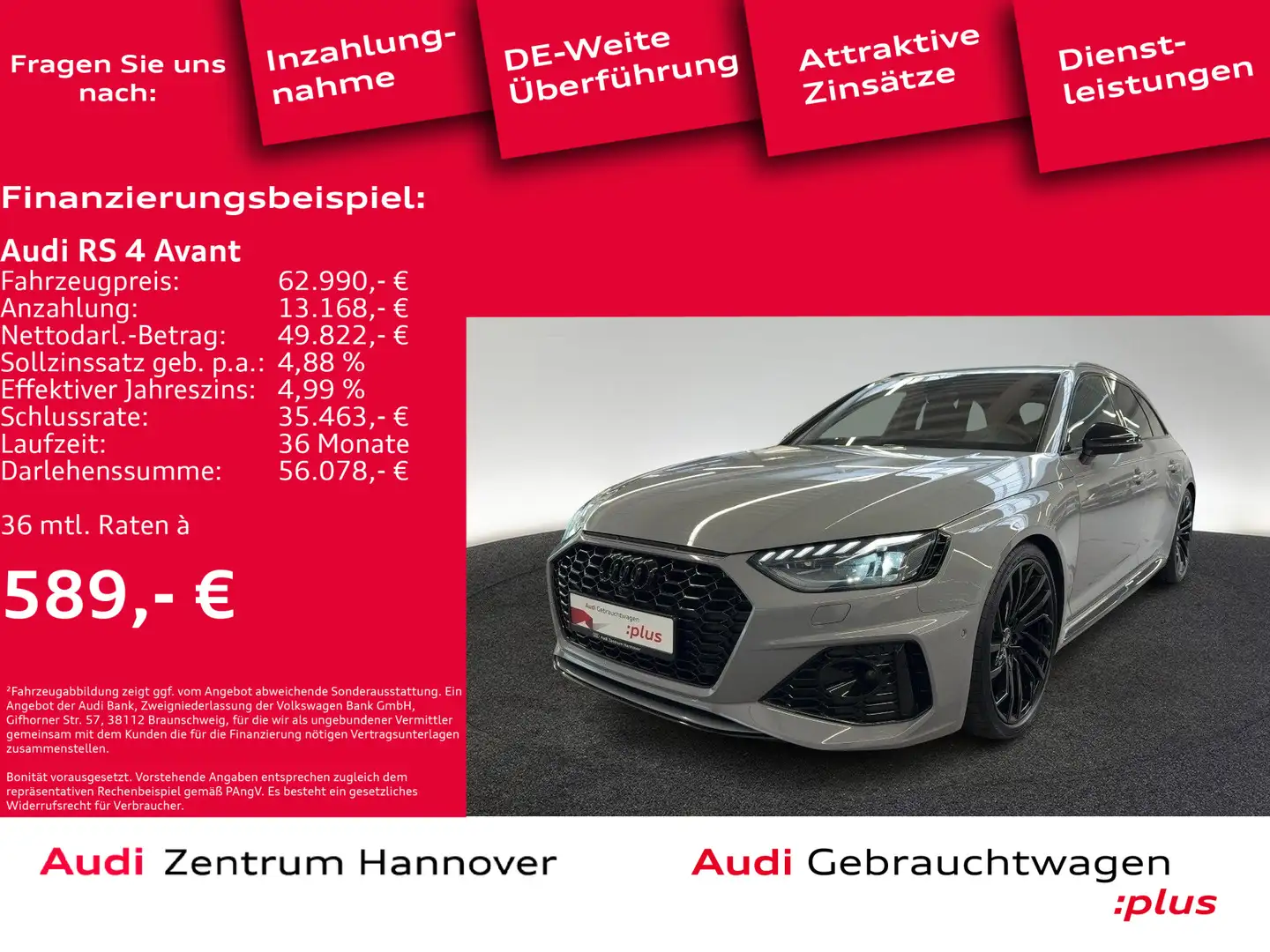 Audi RS4 RS4 Avant 2.9 TFSI qu. Head-Up Pano Matrix B&O A Сірий - 2