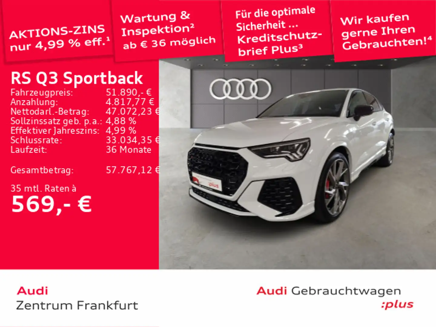 Audi RS Q3 RSQ3 Sportback S tronic MatrixLED AHK ACC B&O Weiß - 1