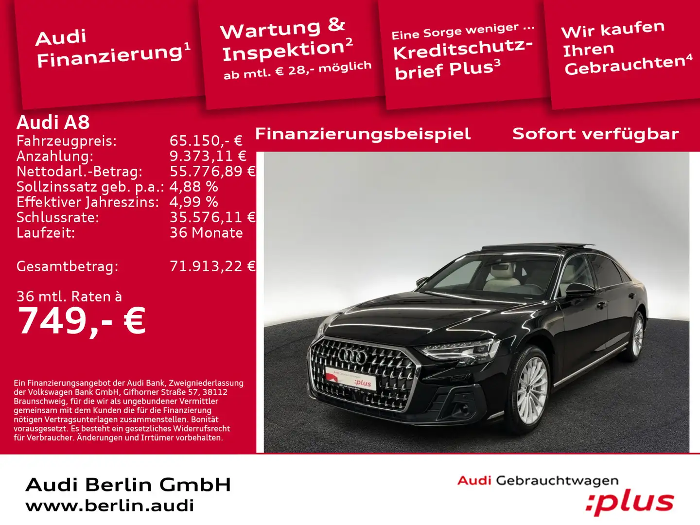 Audi A8 Lang 50 TDI qu.tiptr. STDHZG 360°K PANO AIR Schwarz - 1