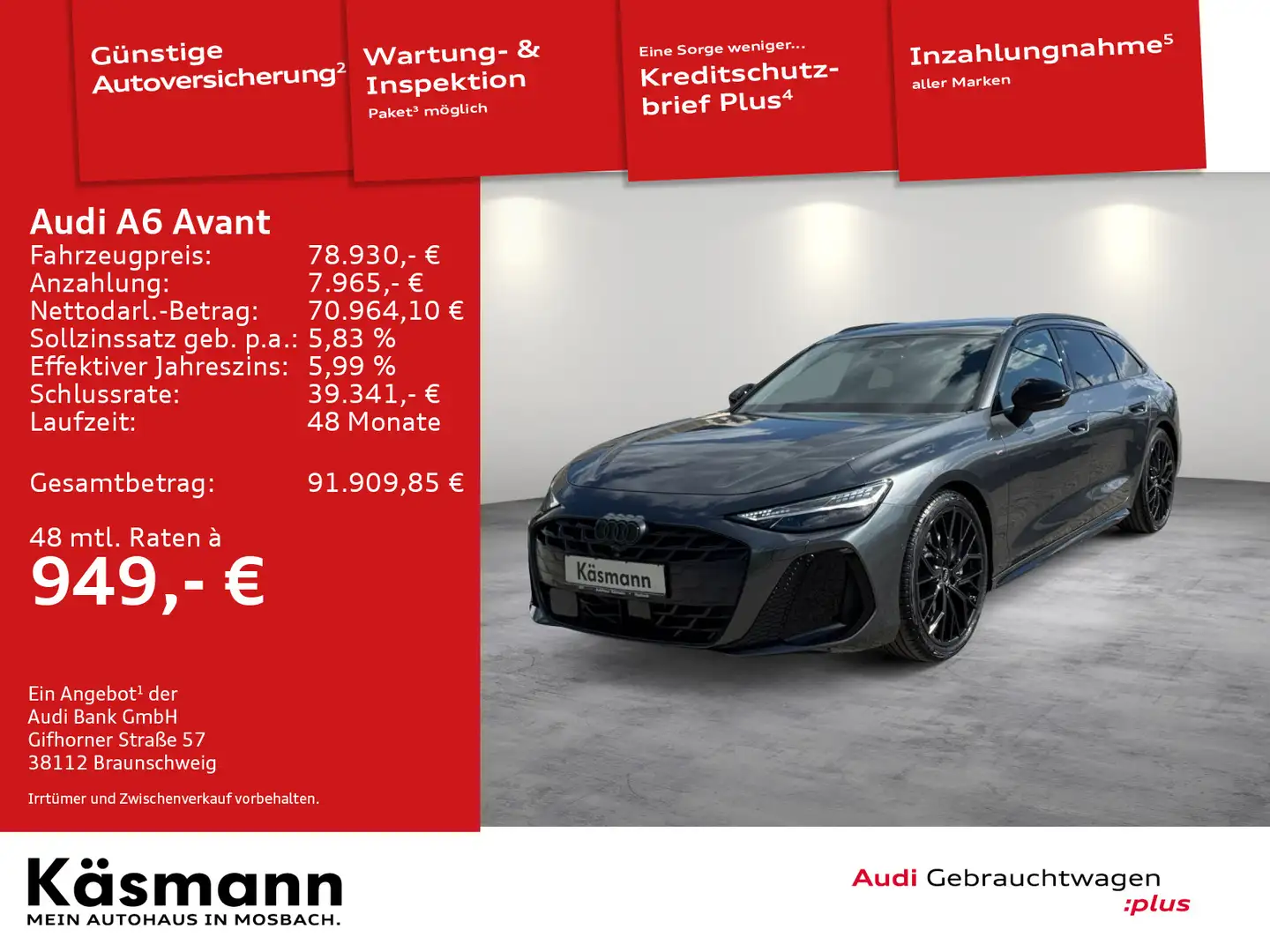 Audi A6 TDI quattro edition one S line 360° ACC Grau - 1