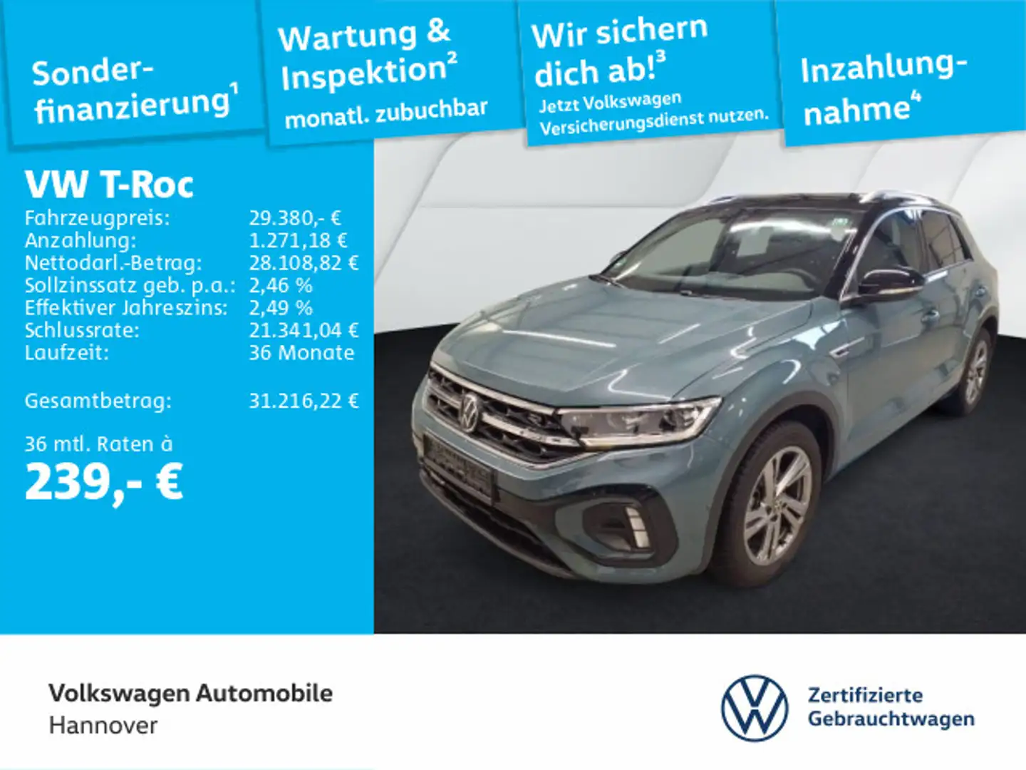 Volkswagen T-Roc 1.5 TSI DSG R-Line Navi AHK Kamera ACC LED Blau - 1