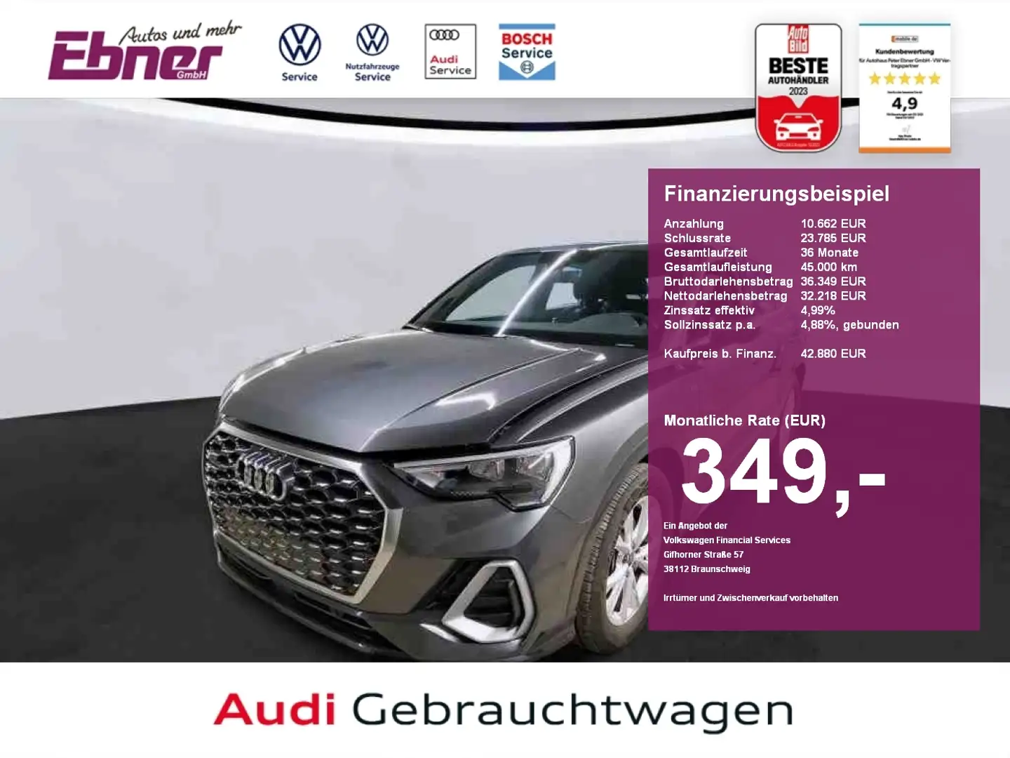 Audi Q3 Sportback S-LINE 40TFSI QUATTRO S-TRONIC ACC+AHK+K Grau - 1