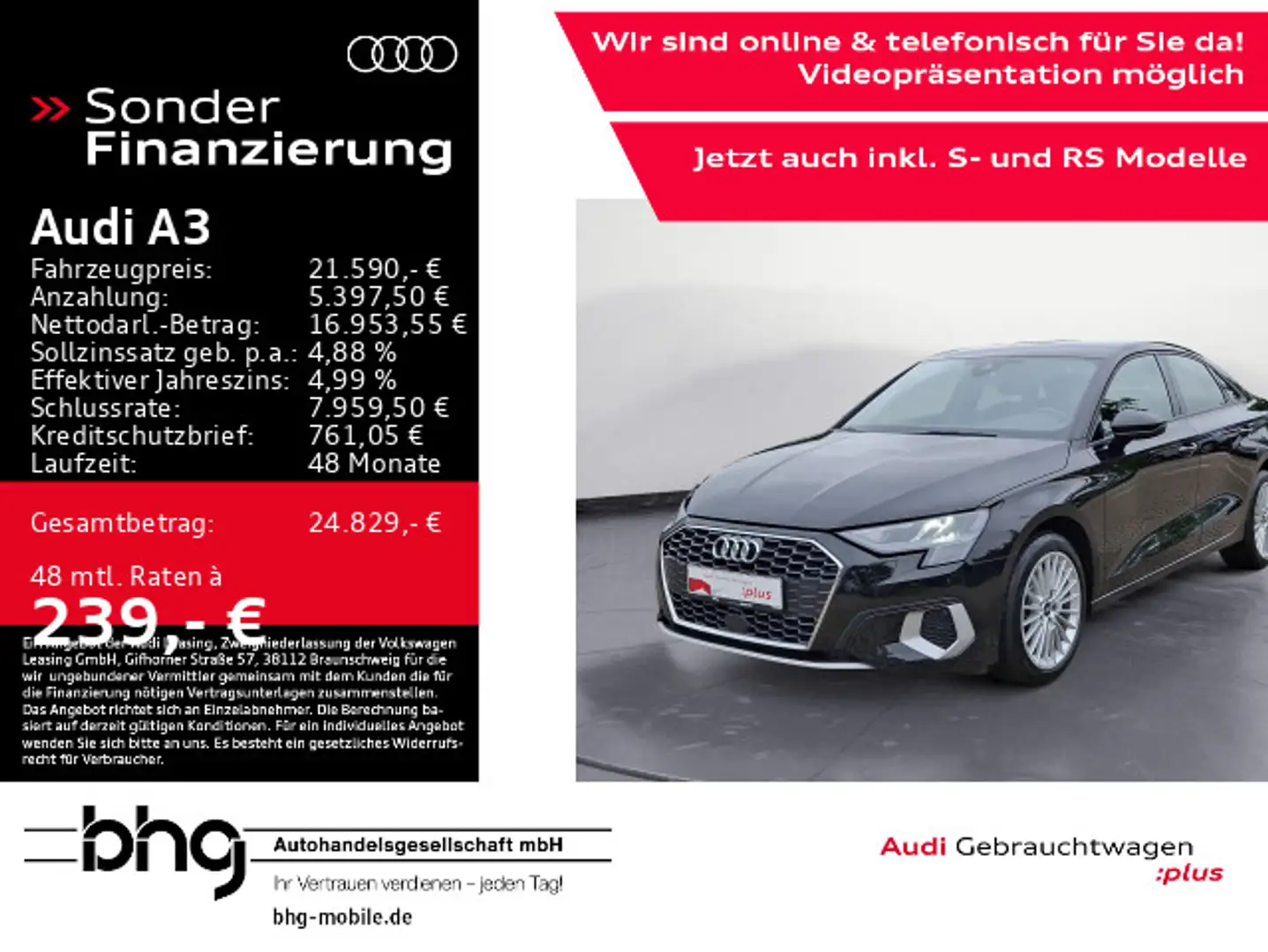 Audi A3 30 TFSI Limousine S tronic advanced Zwart - 1