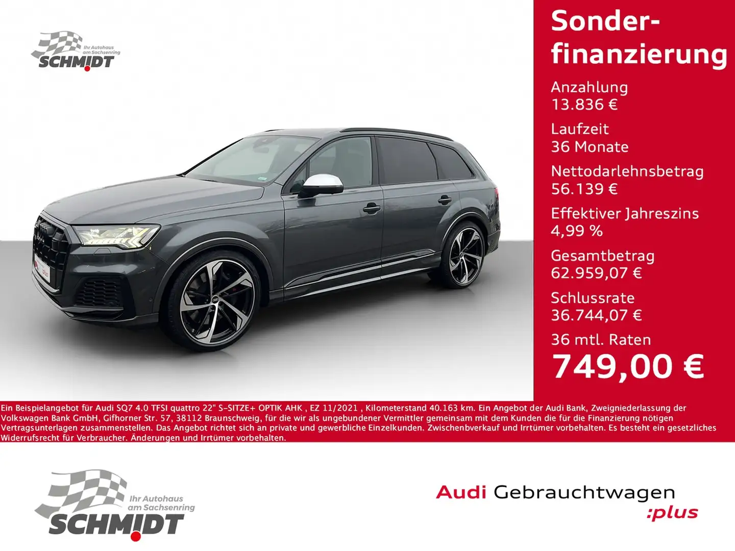 Audi SQ7 4.0 TFSI quattro 22" S-SITZE+ OPTIK AHK Grau - 1
