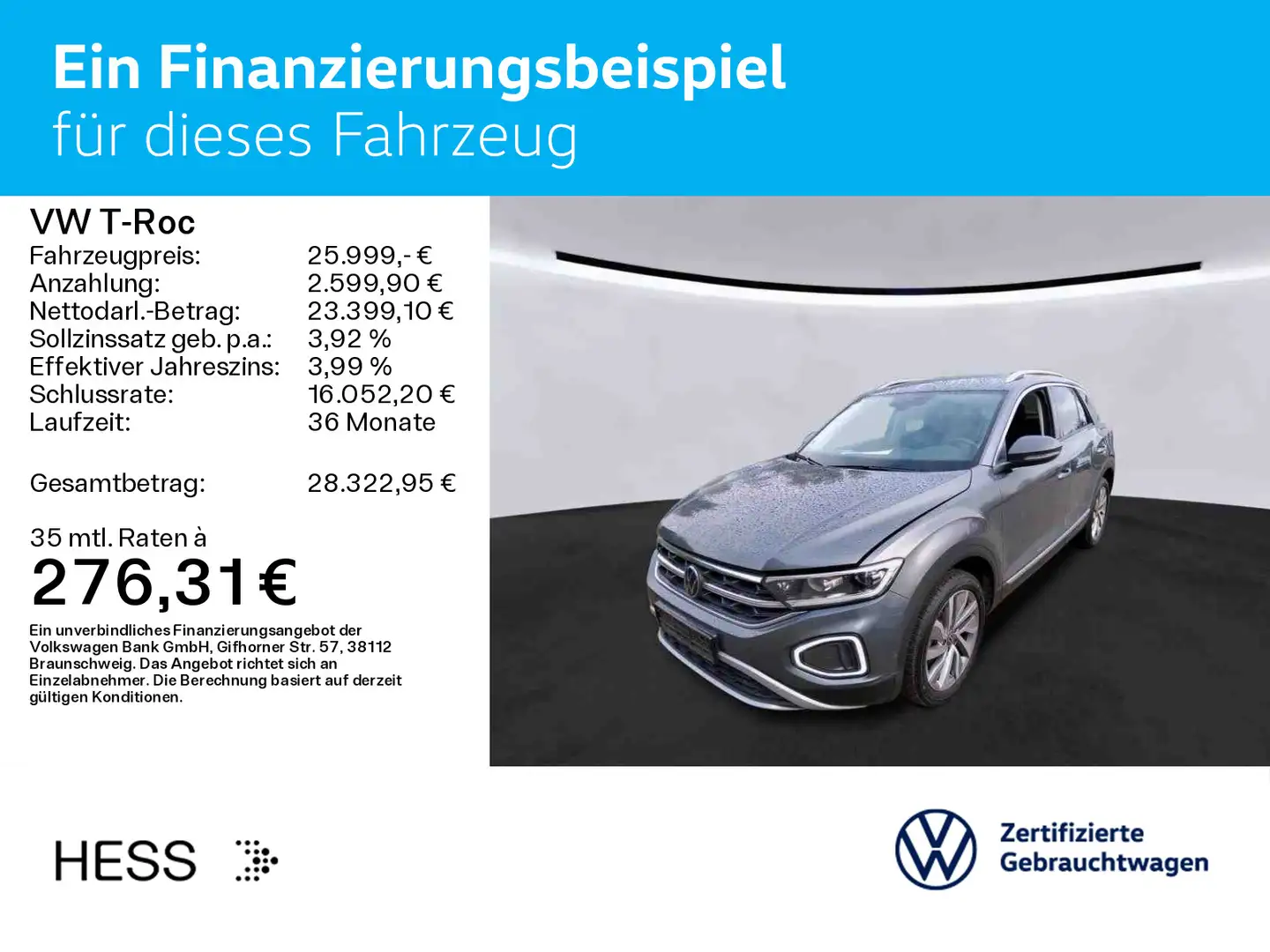 Volkswagen T-Roc T-ROC 1.5 TSI DSG STYLE*AHK*KAMERA*NAVI*IQ.LIGHT Grau - 2