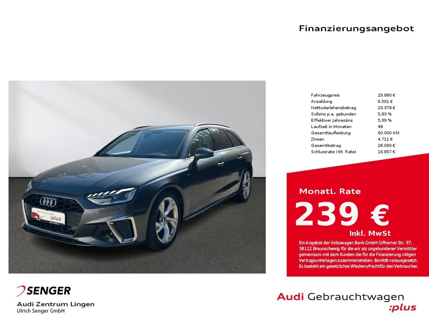 Audi A4 Avant S line 35 TFSI S tronic MMI LED Kamera Grau - 1