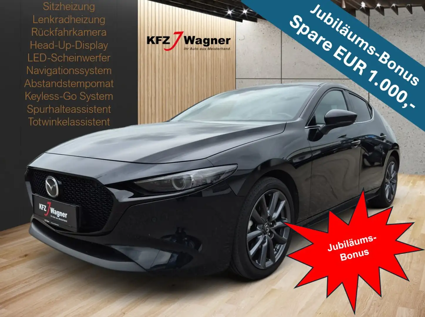 Mazda 3 Skyactiv-G 122 Comfort+/ST | nur 27.500 km | Schwarz - 1