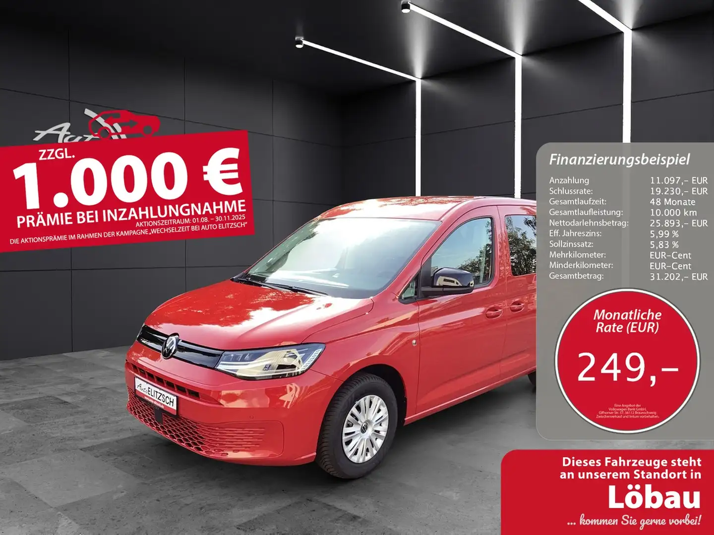 Volkswagen Caddy TDI AHK LED KLIMA SHZ LICHT SICHT Rot - 1