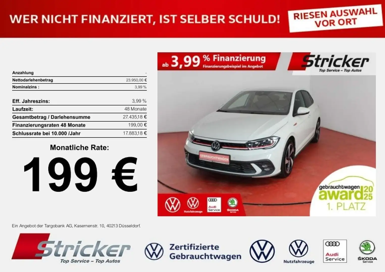 Volkswagen Polo GTI 2.0TSI DSG 199,-ohne Anzahlung ACC App-Connec Grau - 1