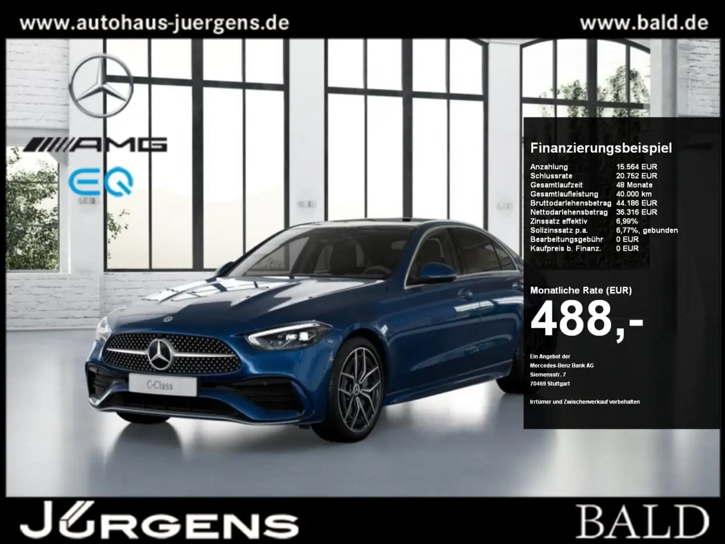 Mercedes-Benz C 300 d AMG-Sport/Pano/Burm/AHK/Memo/Totw/19' Blau - 1