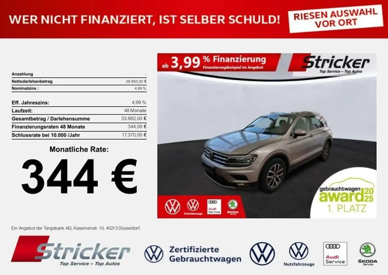Volkswagen Tiguan Comfortline 1.5TSI DSG 344,-ohne Anzahlung Standh Silber - 2