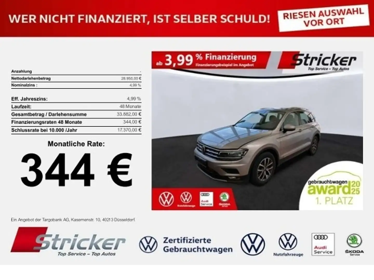 Volkswagen Tiguan Comfortline 1.5TSI DSG 344,-ohne Anzahlung Standh Silber - 1