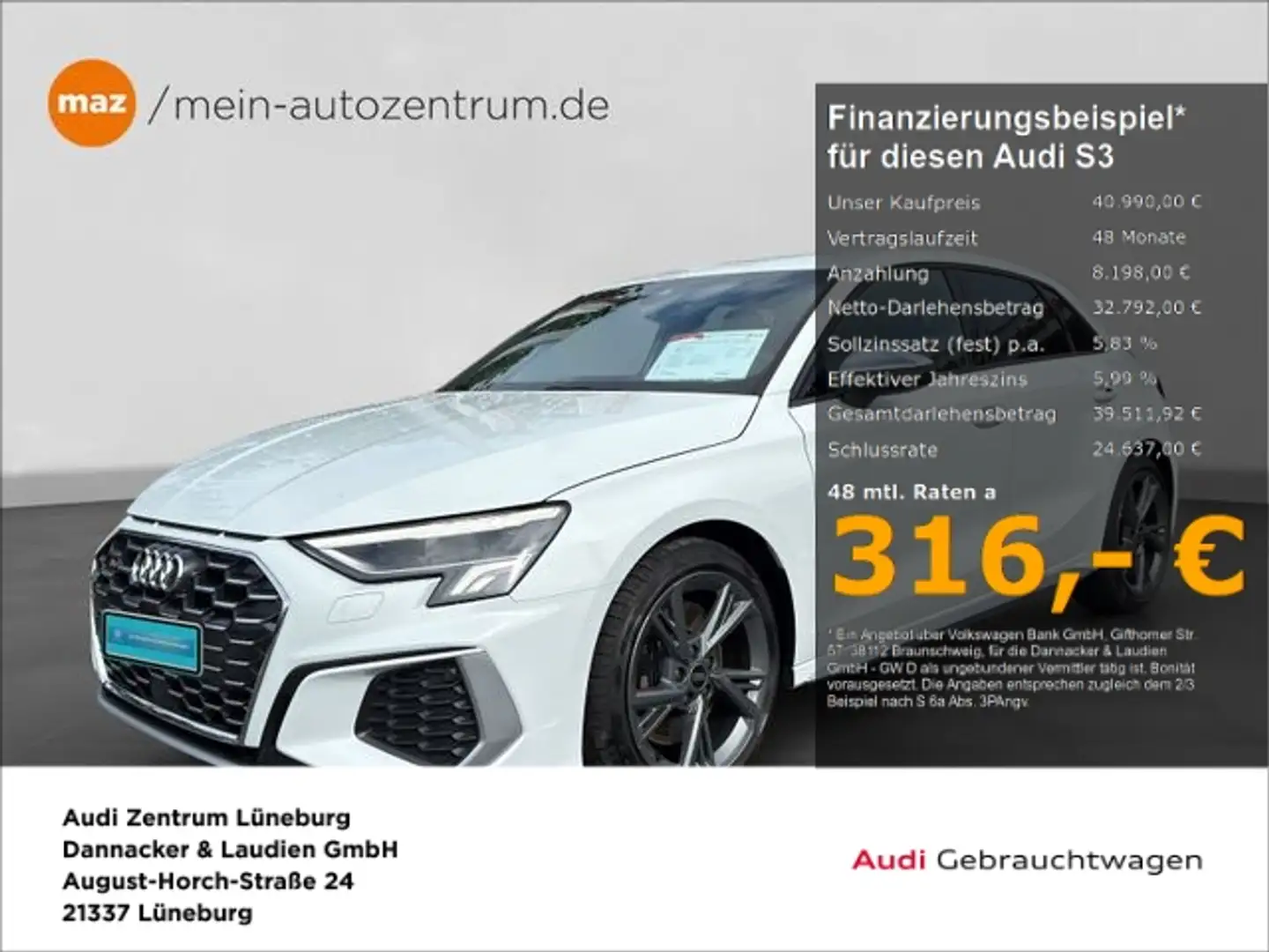 Audi S3 Sportback 2.0 TFSI quattro Alu LED Kamera Sou Weiß - 1