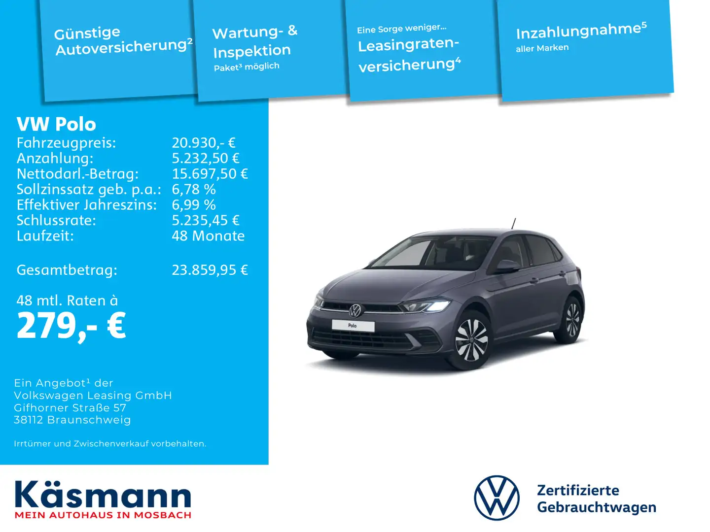 Volkswagen Polo Move 1.0TSI DSG NAVI KAM LED SHZ ACC Grau - 2