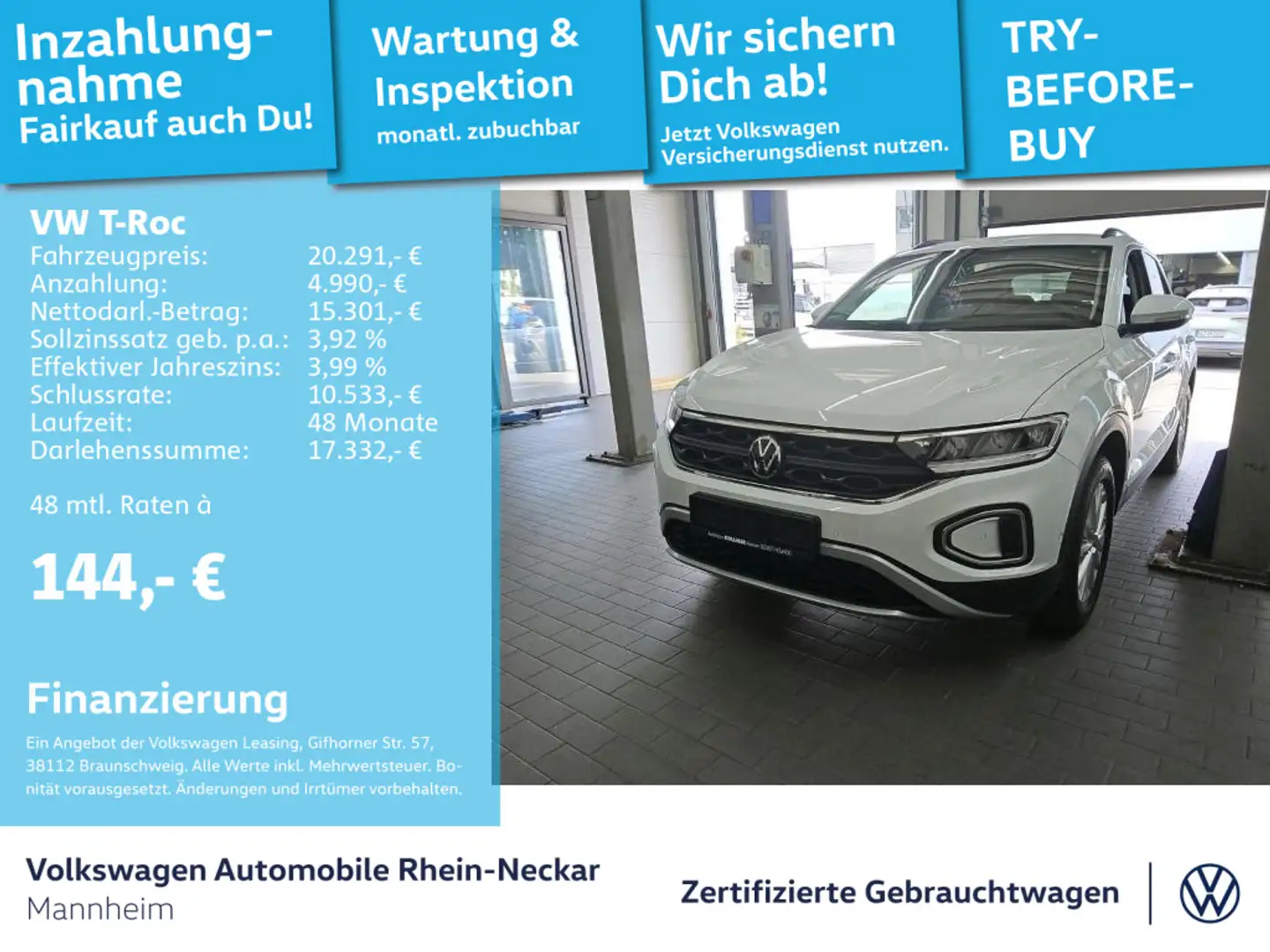 Volkswagen T-Roc 1.0 TSI Life App-Connect PDC LED uvm Blanc - 1