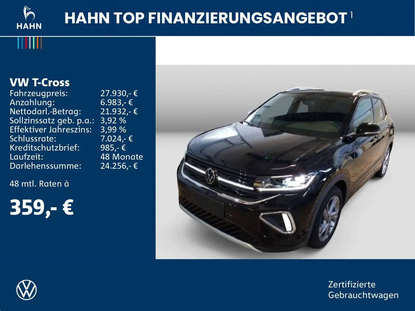 Volkswagen T-Cross 1.0TSI DSG R-Line Matrix ACC Nav CAM APP Schwarz - 2