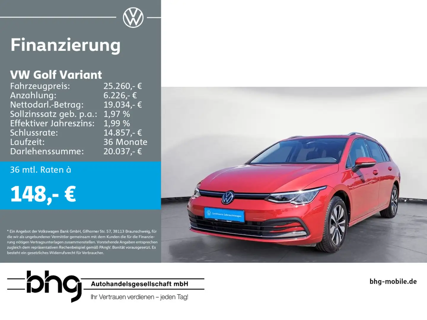 Volkswagen Golf Variant 2.0 TDI Navi AHK Pano ACC Fahrprofi Rot - 1