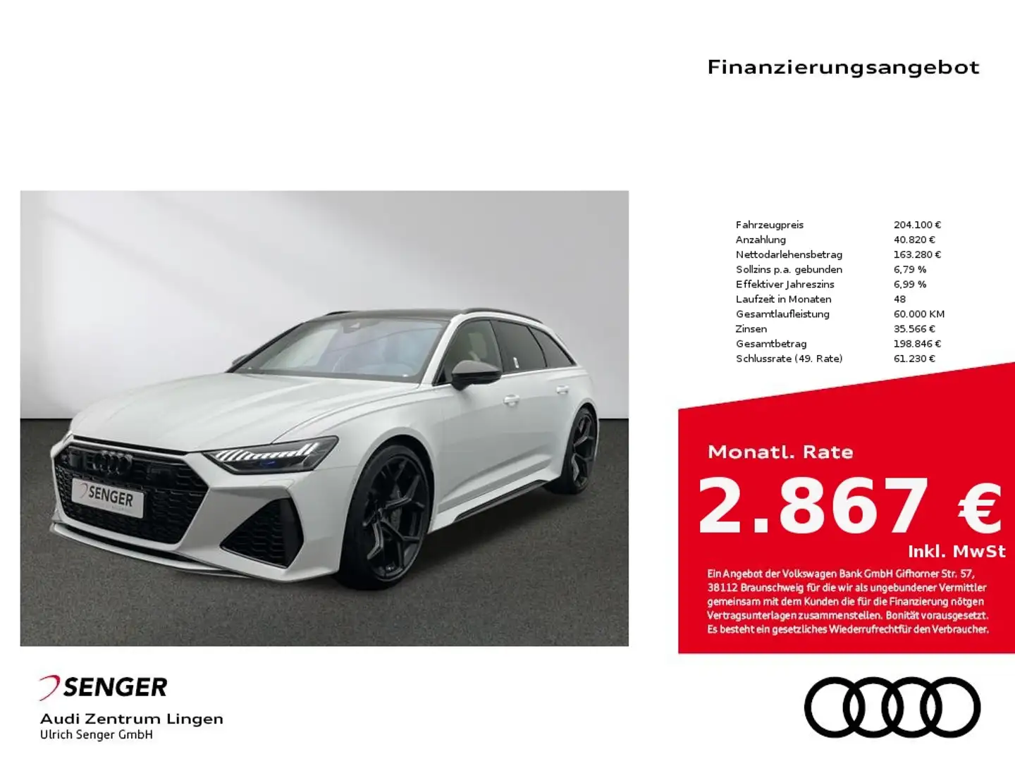 Audi RS6 Avant performance RS Dynamik-Paket plus Navi Weiß - 1
