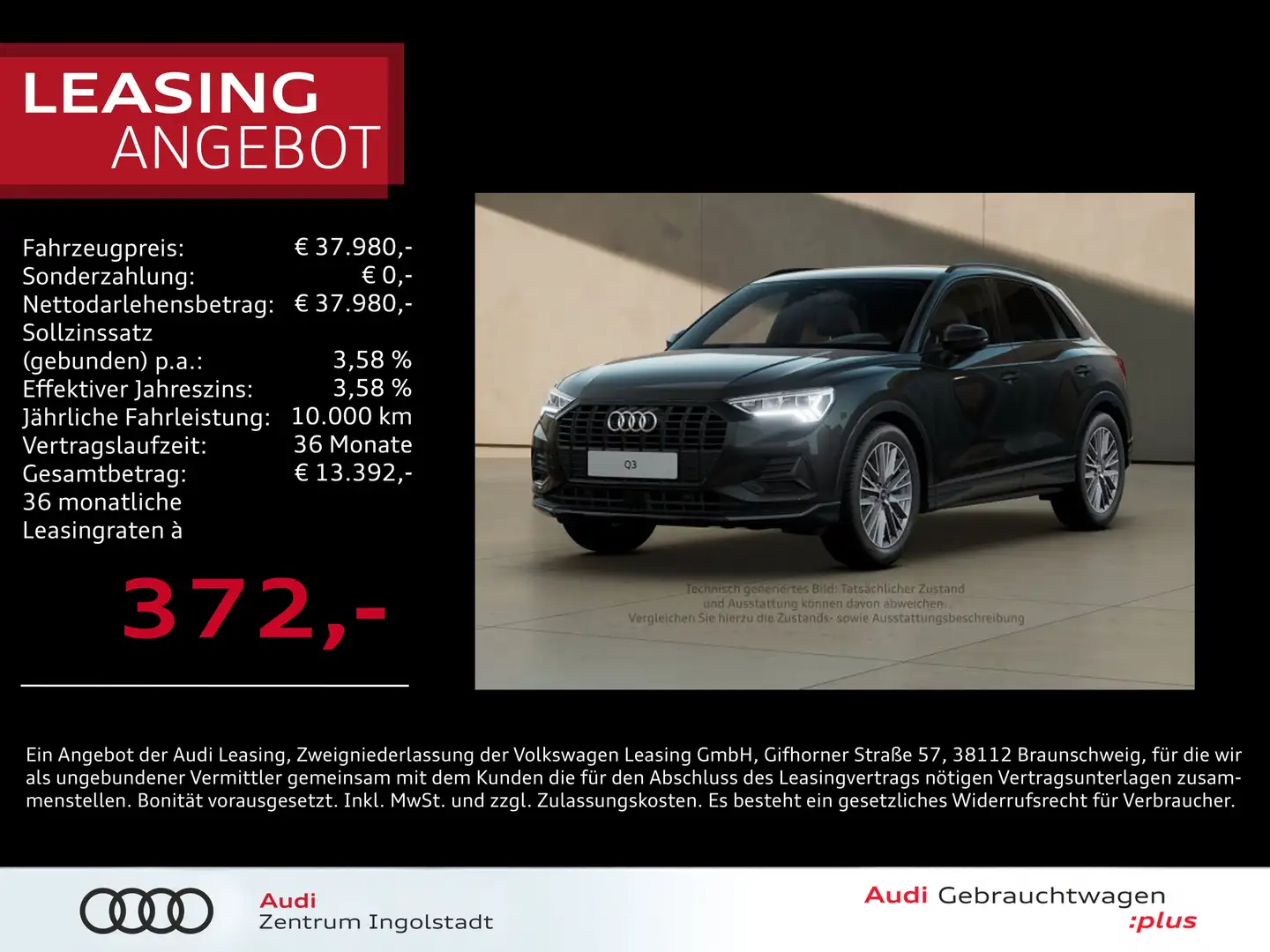 Audi Q3 35 TDI LED AHK ACC NAVI Optik-schw. advanced Zwart - 1