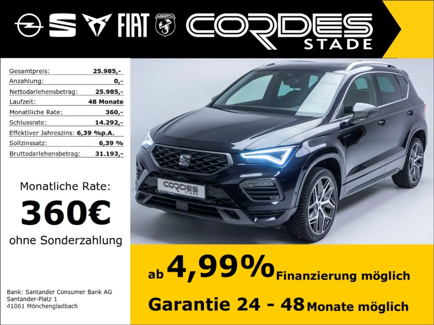 SEAT Ateca FR 1.5 TSI Allwetter PDC Kamera Navi AHK (53) Schwarz - 1