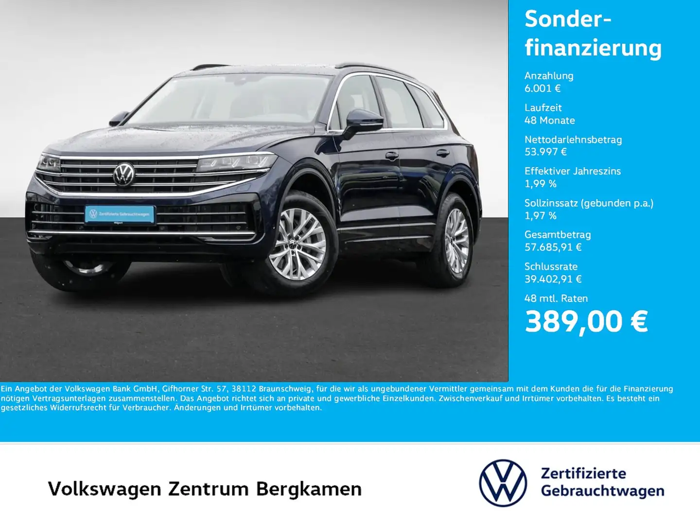 Volkswagen Touareg V6 ELEGANCE NEUESMODELL PANO CAM ACC LM18 E-KLAPPE Modrá - 1