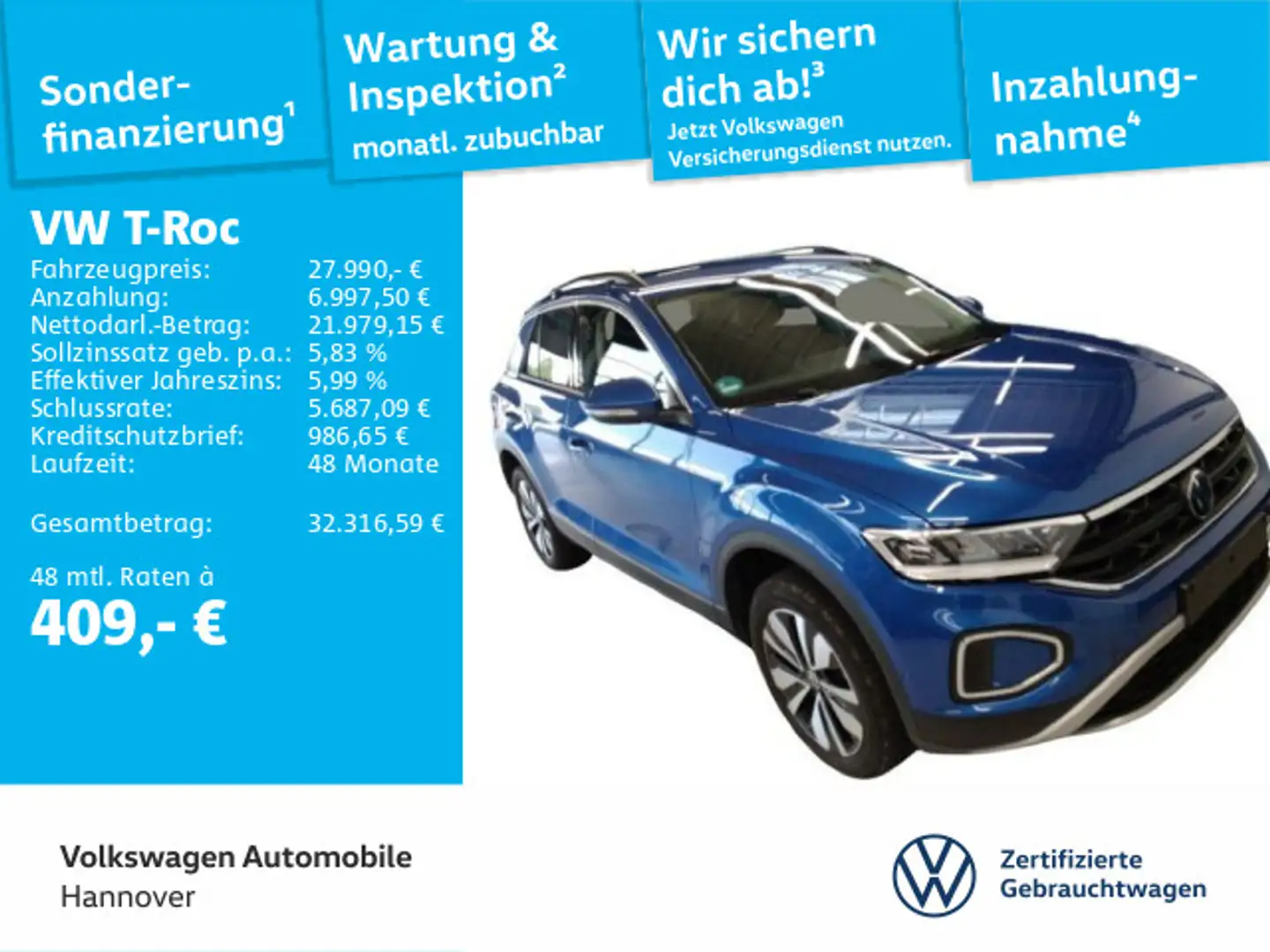 Volkswagen T-Roc 1.5 TSI DSG Move Navi ACC LED Dig.Cockpit Blau - 1