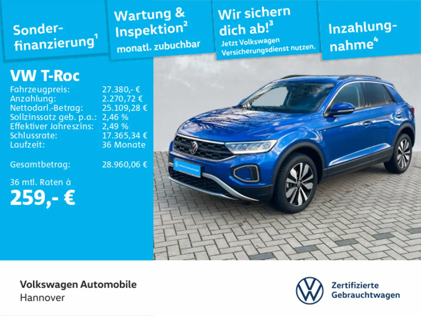 Volkswagen T-Roc 1.5 TSI DSG Move Navi ACC LED Dig.Cockpit Blau - 1