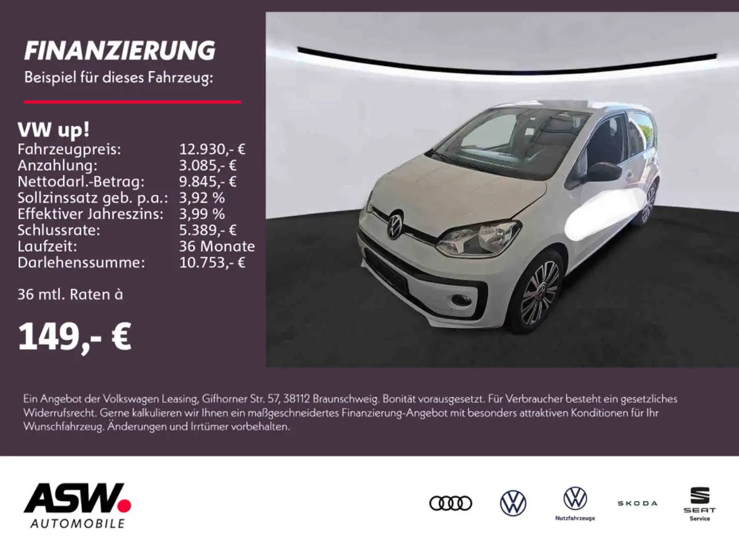 Volkswagen up! UNITED 1.0 MPI Klima RFK Tempomat PDC SHZ Weiß - 1