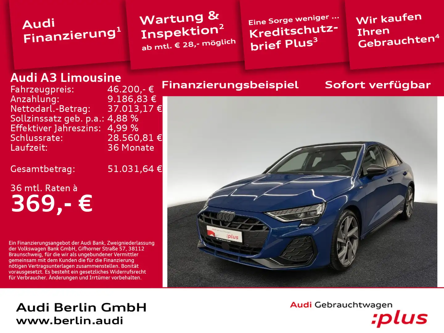 Audi A3 S line 40 TFSI quattro S tronic Blau - 1