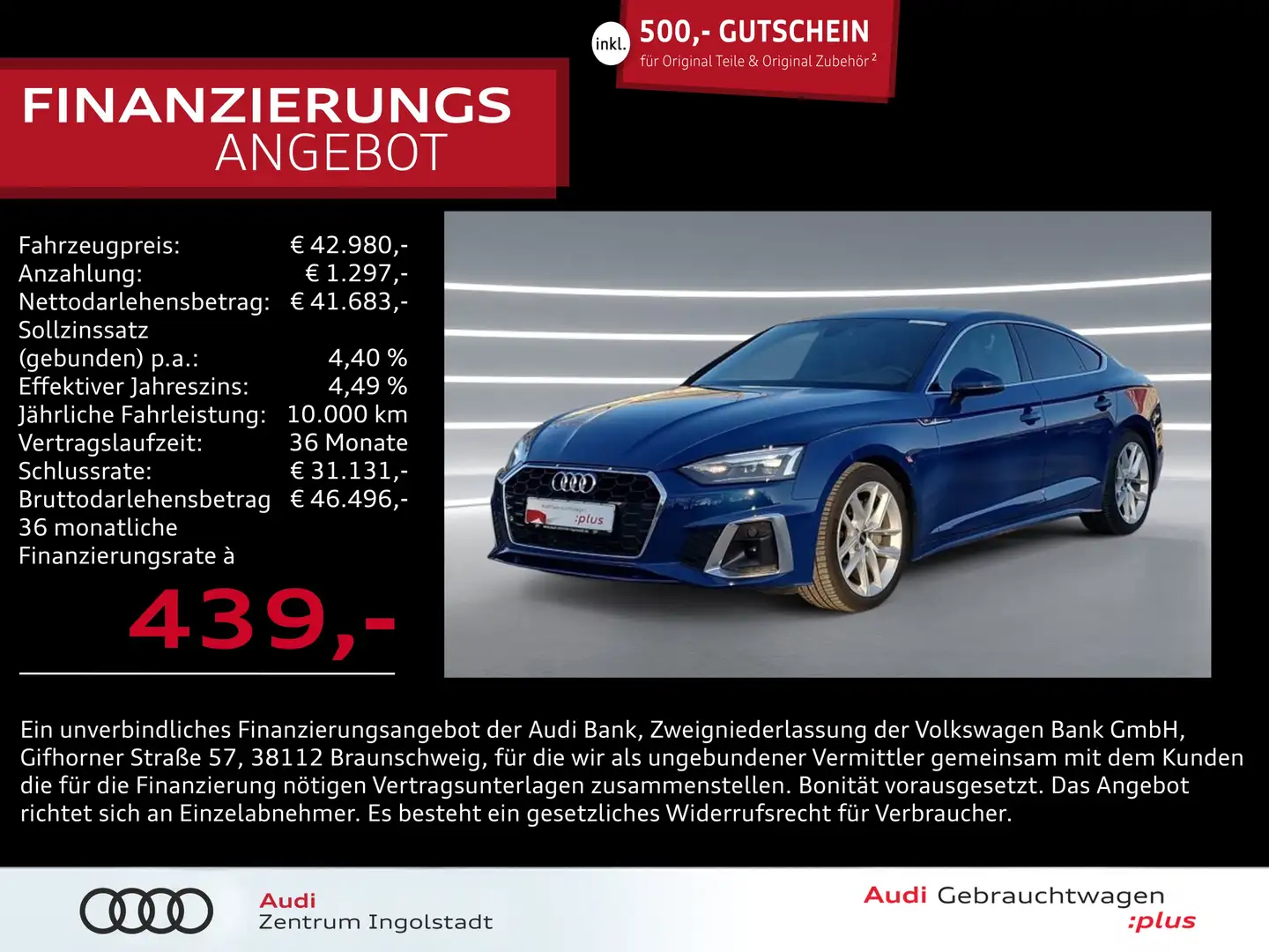 Audi A5 Sportback 40 TDI 2x S line NAVI AHK ACC virt. Blau - 1