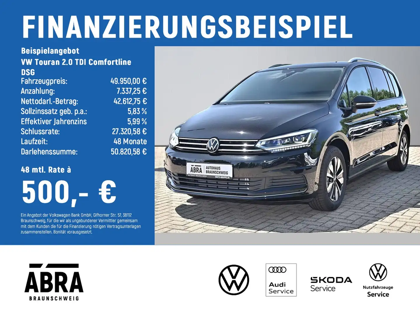Volkswagen Touran 2.0 TDI Comfortline DSG LED+NAV+ACC+AHK Schwarz - 2