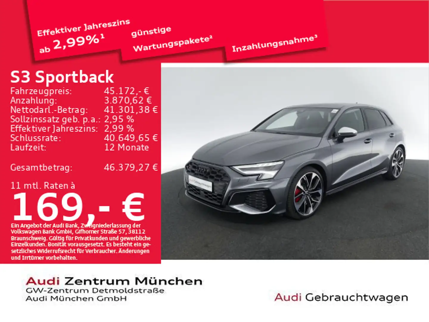 Audi S3 TFSI S tronic Pano/ACC/Virtual Grau - 1