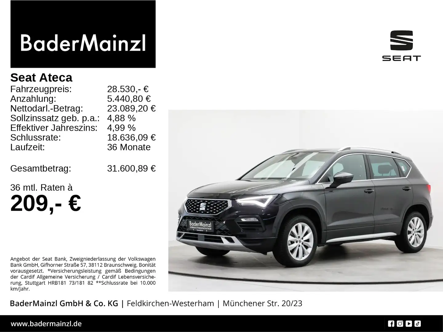 SEAT Ateca 1.5 TSI DSG Xperience Navi Kam ACC Virtual Schwarz - 1