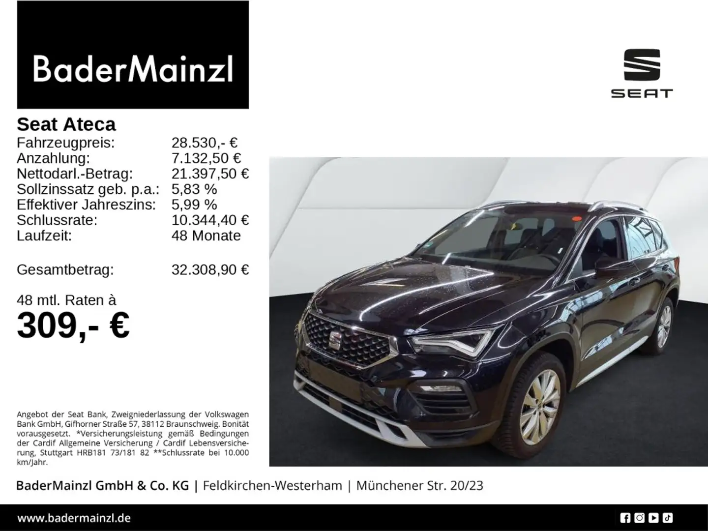 SEAT Ateca 1.5 TSI DSG Xperience Navi Kam ACC Virtual Schwarz - 1