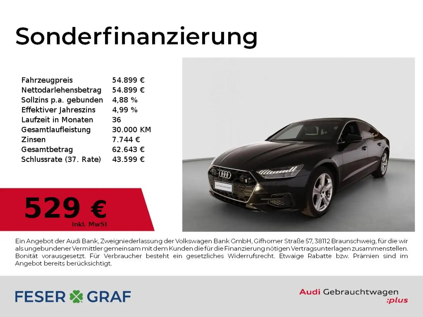 Audi A7 Sportback 45 TDI Matrix/HuD/Pano/AHK/ACC/20 Zoll Schwarz - 1