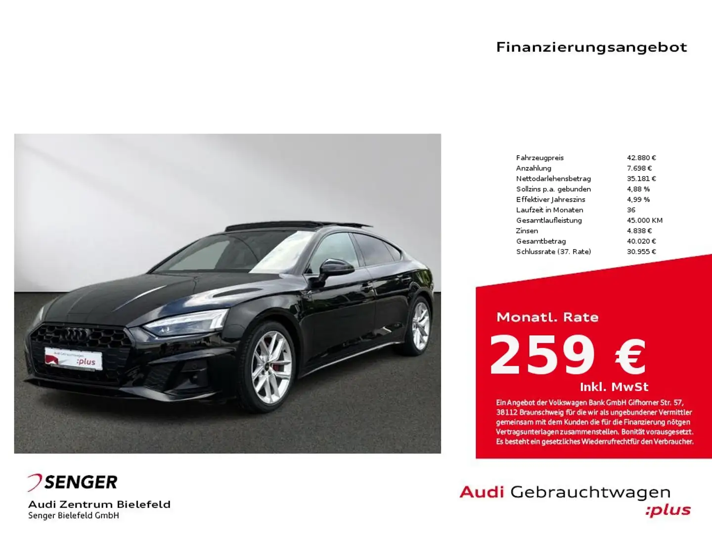 Audi A5 Sportback S line 50 TDI quattro Matrix Pano Schwarz - 1