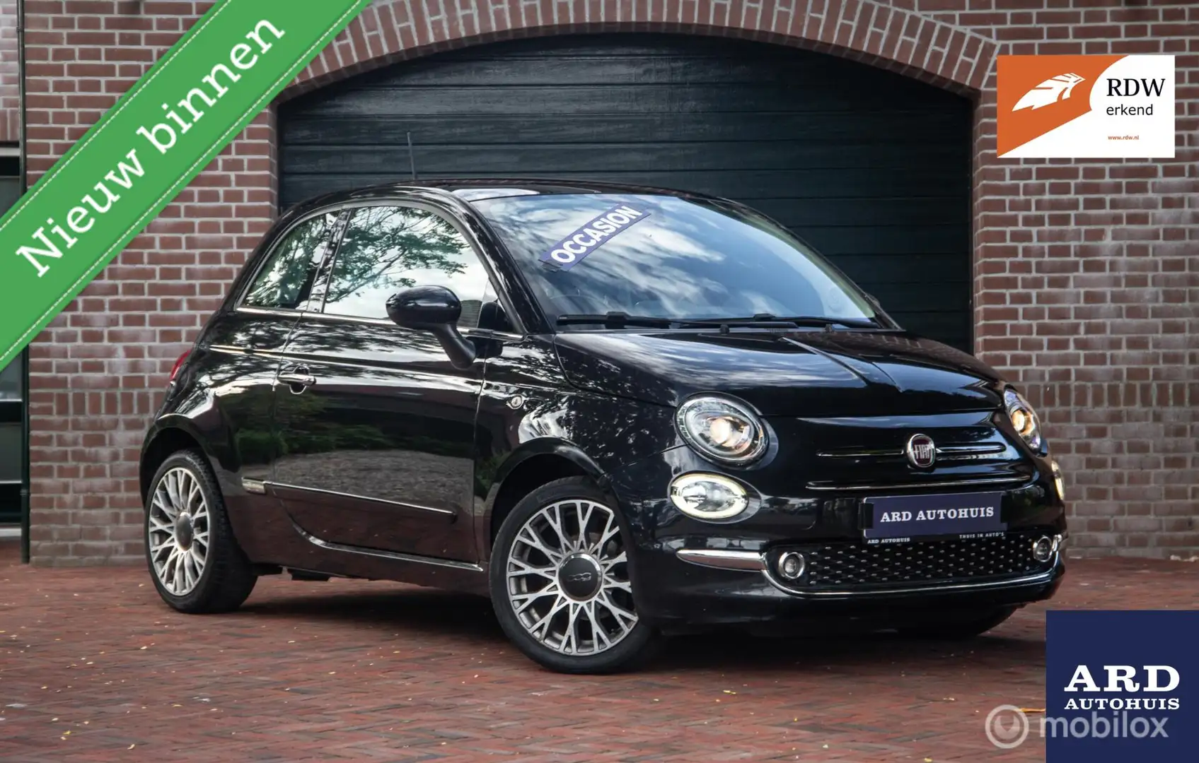 Fiat 500 1.2 Lounge|Pano|Parkeersens.|Blueth.|Goed onderh.| Zwart - 1