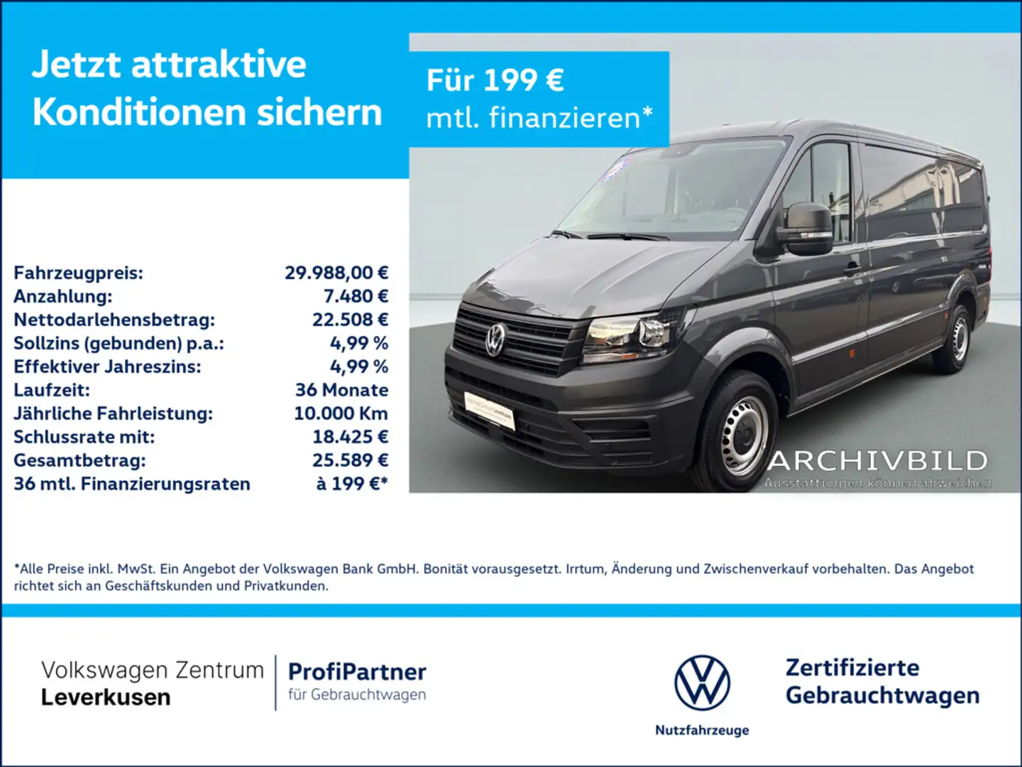 Volkswagen Crafter Kasten MR L2H1 PDC KLIMA PORT NAVI Grau - 1