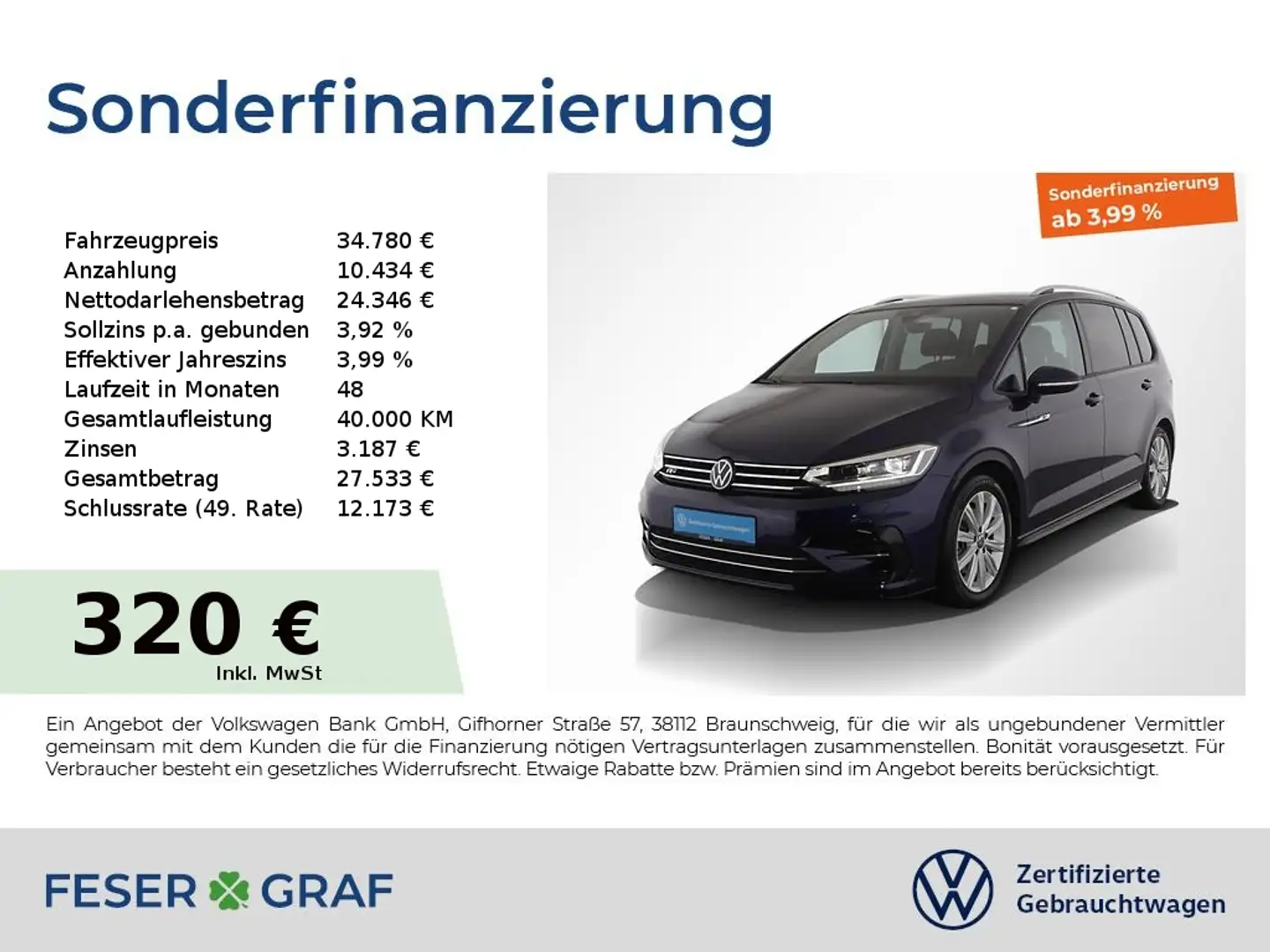 Volkswagen Touran 1.5TSI R-Line DSG Assistenz+Fahrassistenz Blau - 1