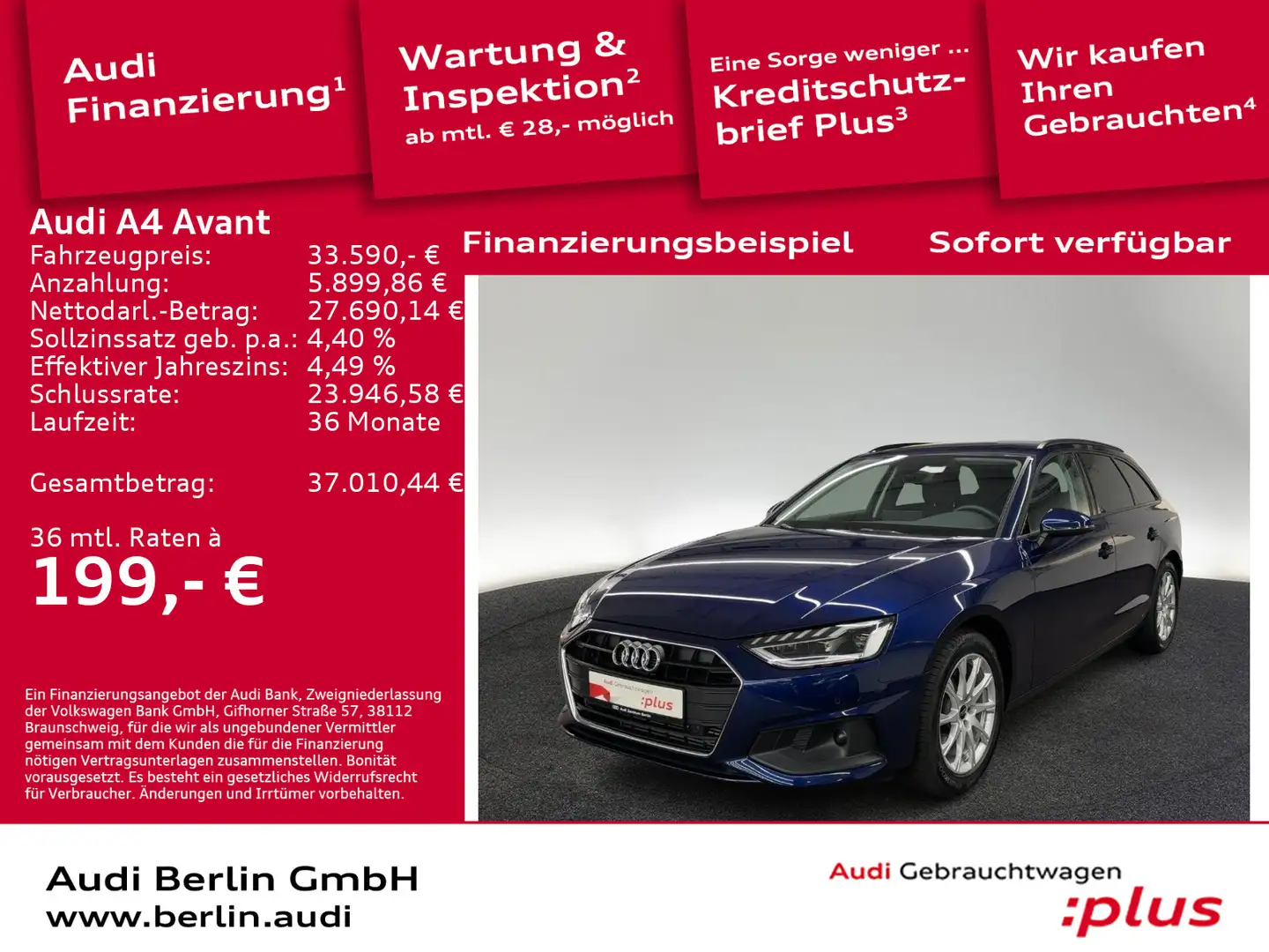 Audi A4 35 TFSI S tronic LED RFK NAVI VIRTUAL Blau - 1