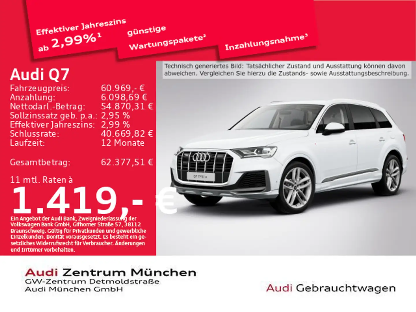Audi Q7 55 TFSI e S line Luftfed./AHK/ACC/Virtual Weiß - 1