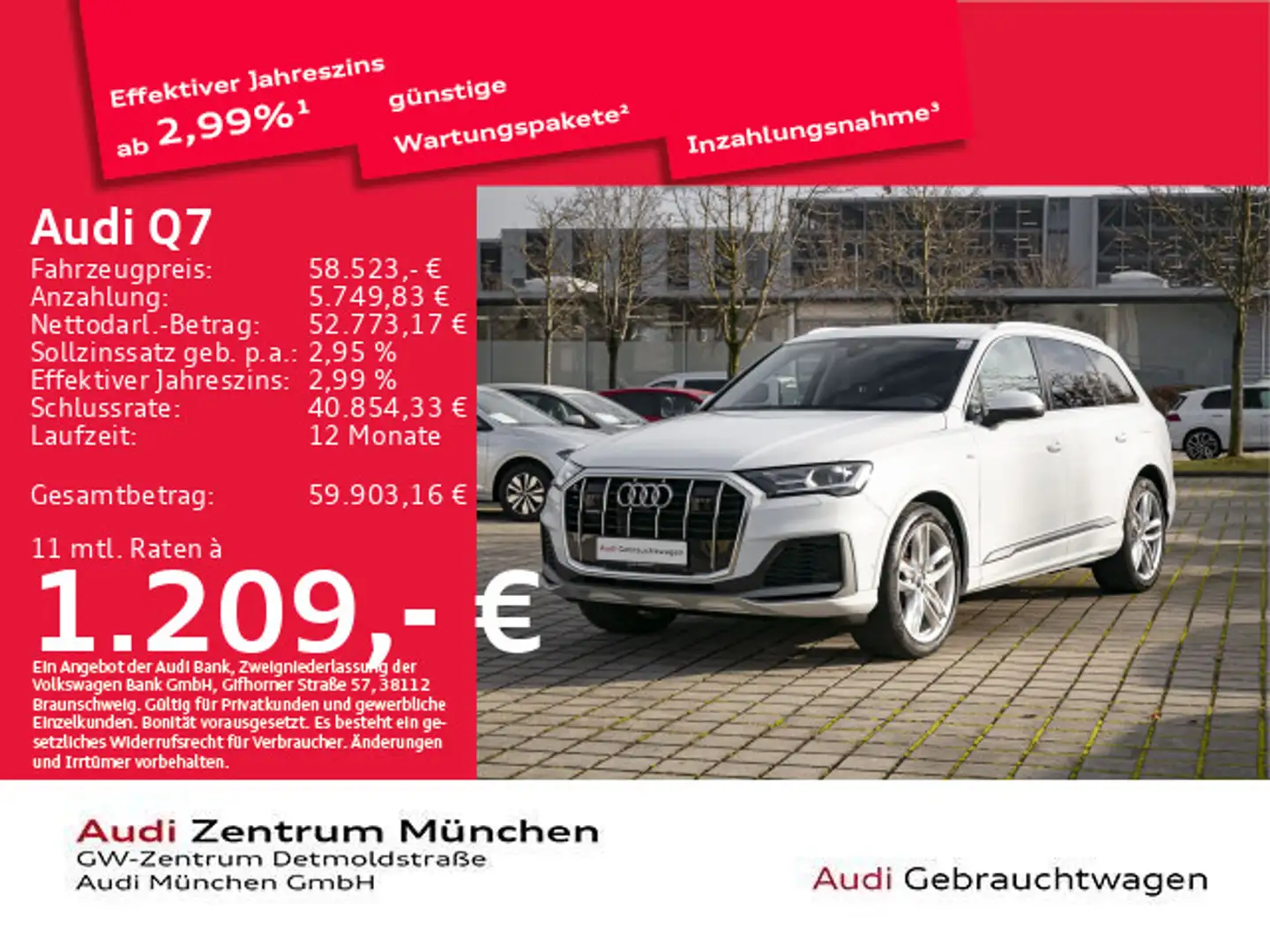 Audi Q7 55 TFSI e S line Luftfed./AHK/ACC/Virtual Weiß - 1