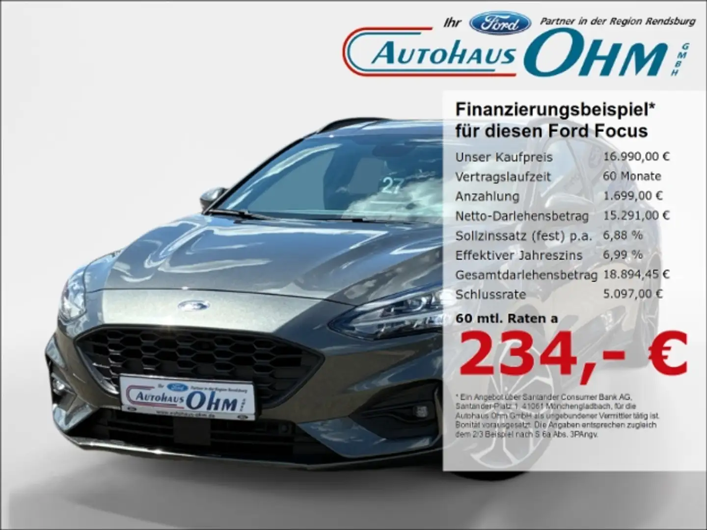 Ford Focus Turnier ST-Line 1.0 EcoBoost  - LED - RFK - Navi - Grau - 1