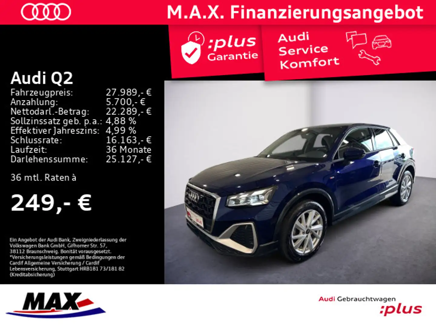 Audi Q2 35 TFSI S LINE +MATRIX+NAVI+AHK+KAMERA+SONOS+ Blau - 1