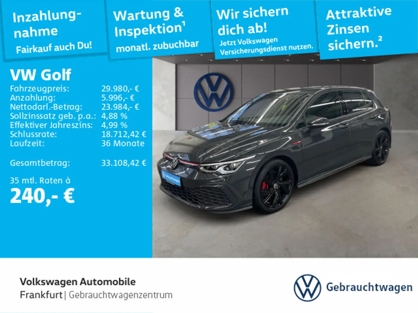 Volkswagen Golf GTI Golf VIII 2.0 TSI DSG GTI Navi LEDPlus DAB+ Fron Grau - 1