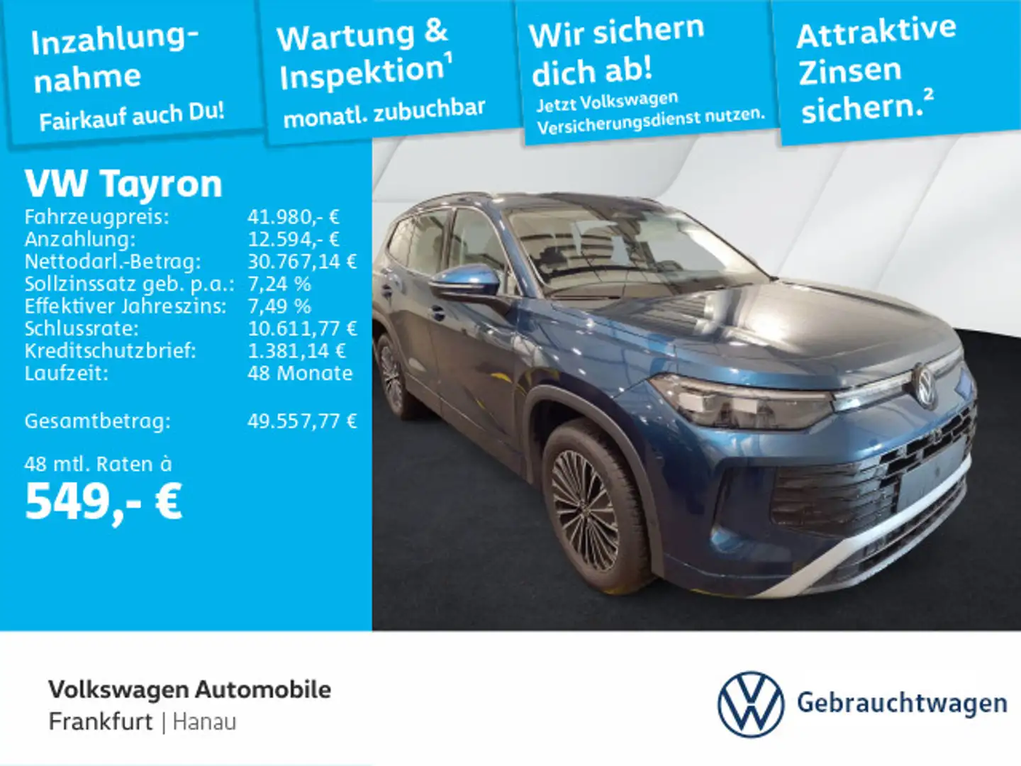 Volkswagen Tayron 2.0 TDI DSG 4Motion Life DAB+ IQLight IQD Blau - 1