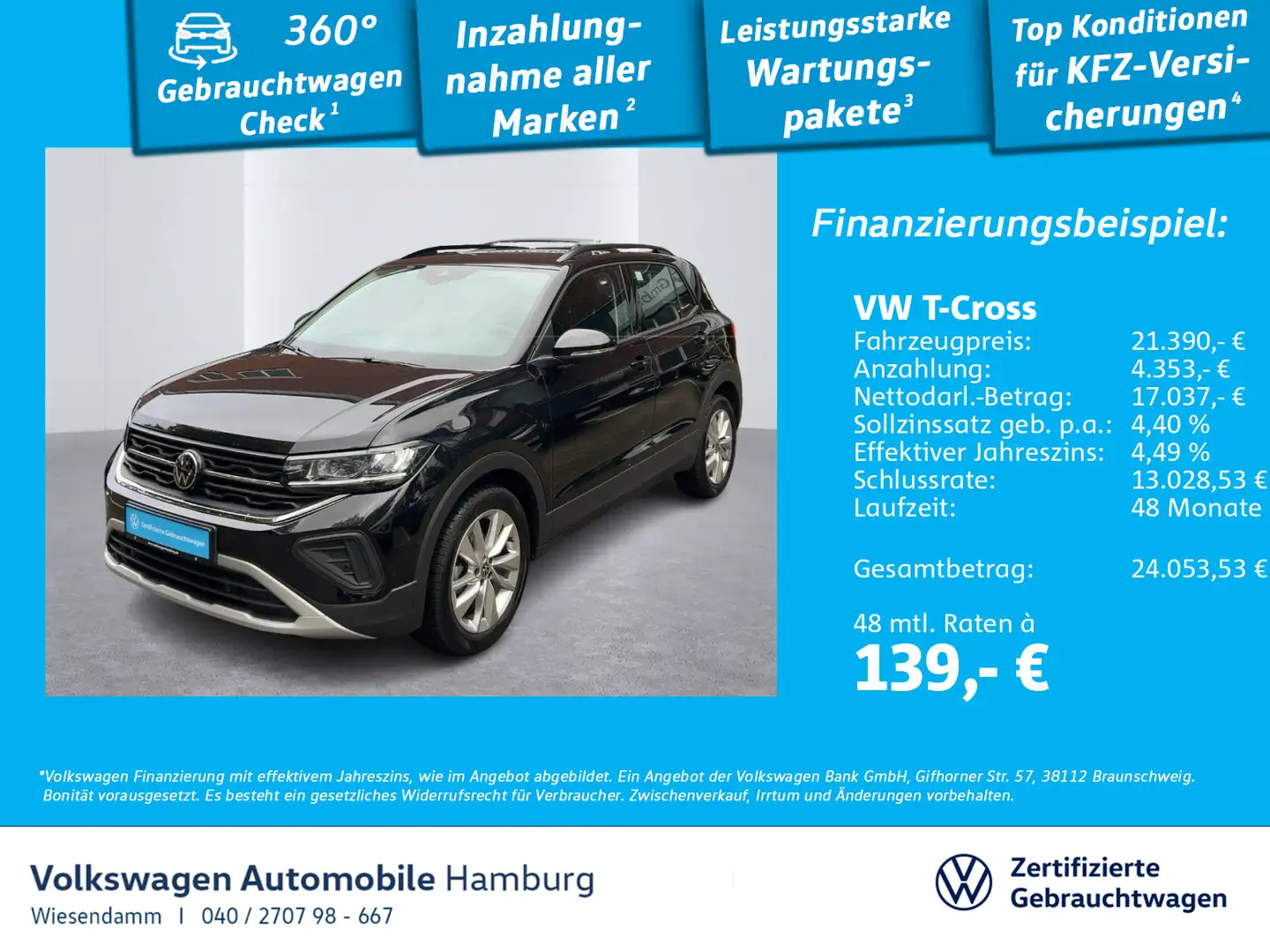 Volkswagen T-Cross 1.0 TSI Life ACC/KAMERA/LED/SITZHZG. Schwarz - 1