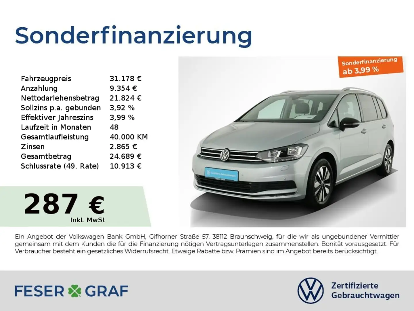 Volkswagen Touran 1.5TSI Comfortline 7Sitze Kamera elk.Heckklappe Silber - 1