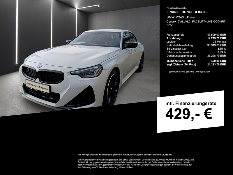 BMW 240 M240i xDrive Coupe+19"ALU+LCI FACELIFT+LIVE COCKPI — photo 2